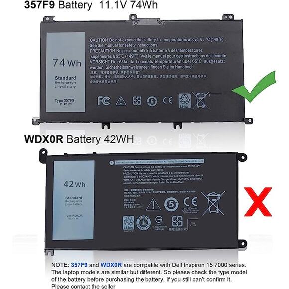74WH 357F9 Laptop Battery for Dell Inspiron 15 7000 Gaming 15 7559 i7559 7557 - Picture 3 of 6
